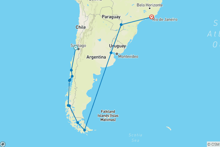 Mapa de Viaje del Presidente por los Fiordos de Chile a las Cataratas del Iguazú - Crucero y Viaje por Tierra