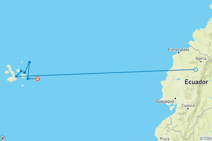 Karte von 7 Tage Quito und Zentral-Nord-Galapagos Kreuzfahrt Reiseroute