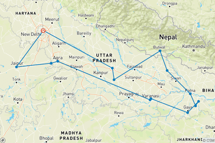 Mapa de Triángulo de Oro y Caminos de Peregrinación Budistas Por G Experiences