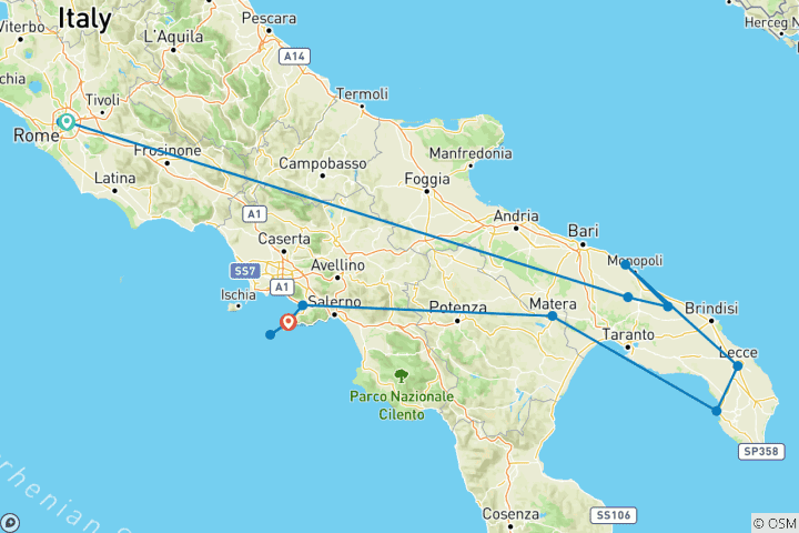 Mapa de Carreteras rurales del sur de Italia (Grupo Clásico) (from Roma to Sorrento)