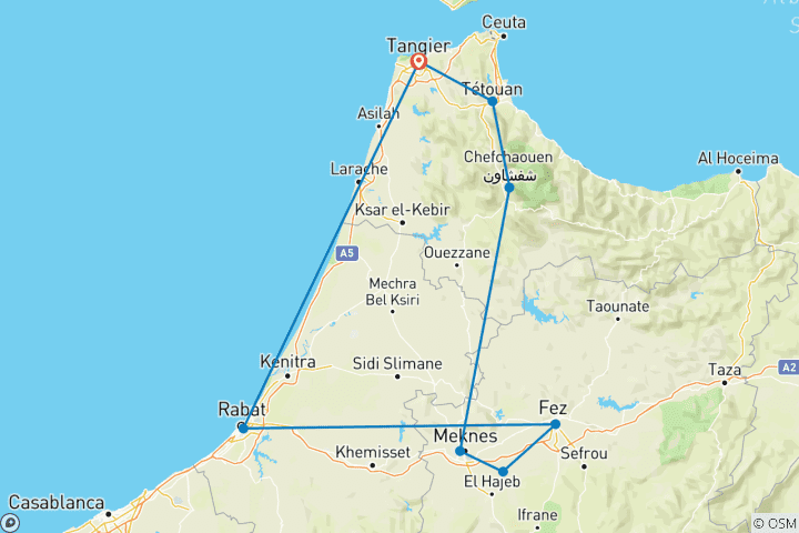 Carte du circuit Escapade au nord du Maroc - 5 jours de culture, d'histoire et de charme côtier