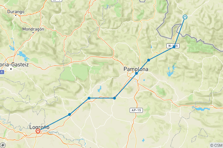 Carte du circuit Camino - Pyrénées St Jean Pied de Port à Logrono