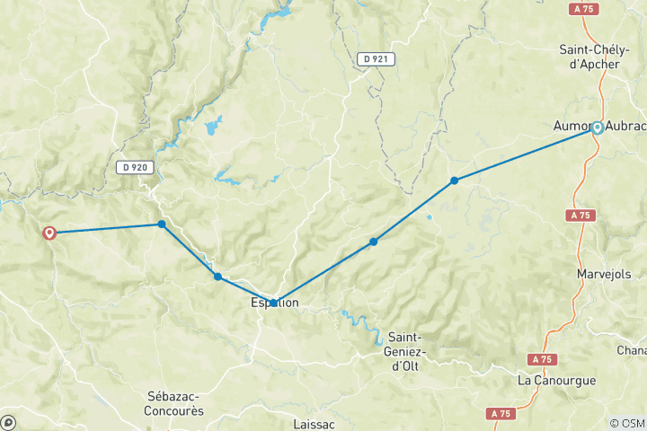 Carte du circuit Camino Le Puy - Aumont à Conques