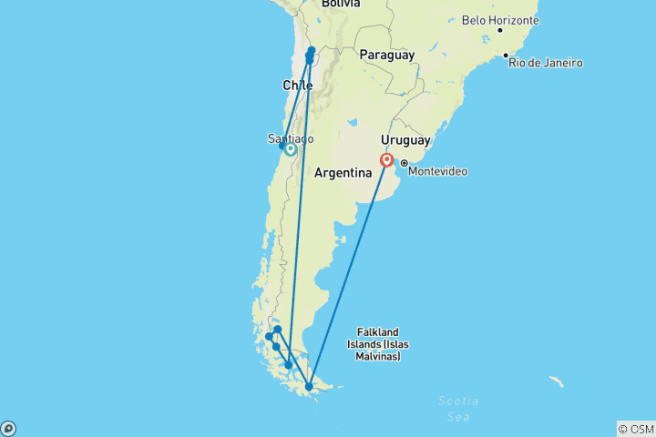 Karte von Chile & Argentinien Highlights