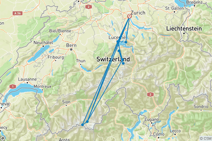 Carte du circuit Circuit de 7 jours en Suisse (Zurich, Lucerne et Zermatt)