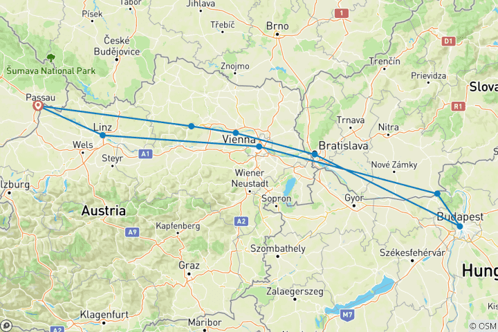 Karte von Donau Städte Panorama 2027