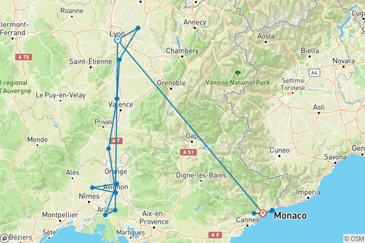 Mapa de Sensaciones festivas de Lyon y Provenza con Niza