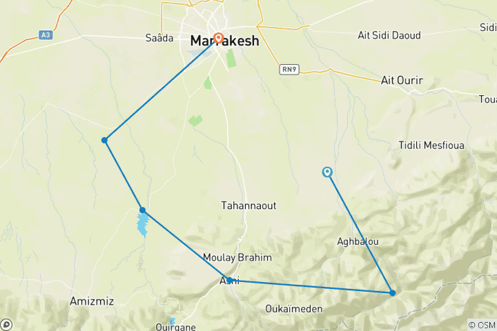 Karte von 2 Tage private Tour von Marrakesch zum Agafay Desert Luxury Camp