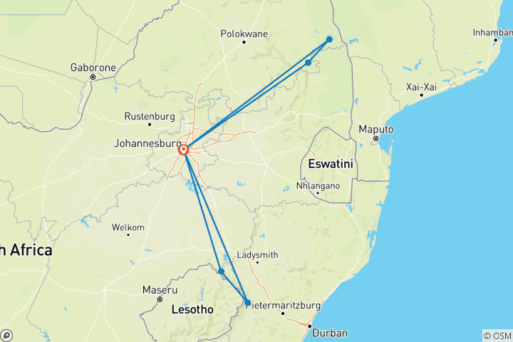 Carte du circuit Trek dans le Drakensberg