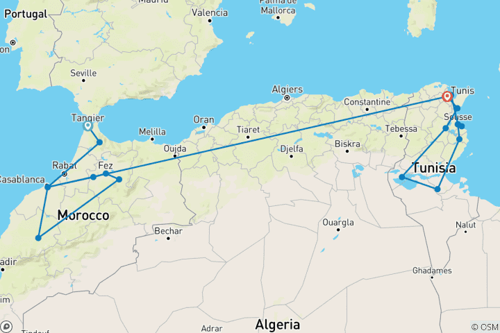 Mapa de Marruecos y Túnez Top Deluxe 14 Noches | 15 Días