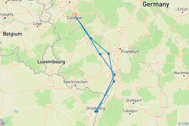 Karte von Rhein Fachwerk, Flammkuchen & Flair 2027 (27 Destinationen)