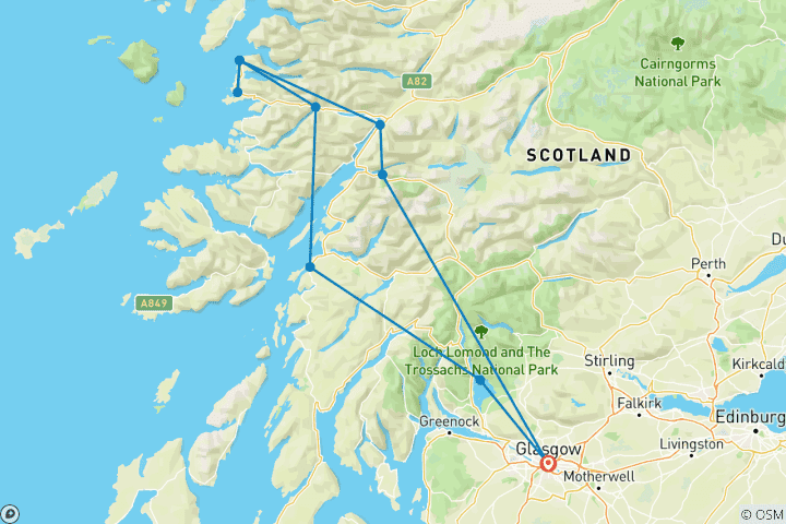 Kaart van 2 Daagse Schotse Hooglanden & de Jacobiet Stoomtrein vanuit Glasgow