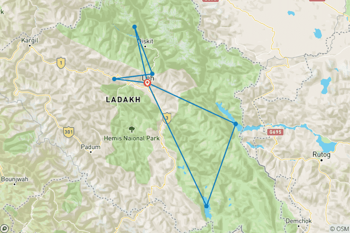 Karte von Leh & Ladakh Abenteuerpfade von G Experiences