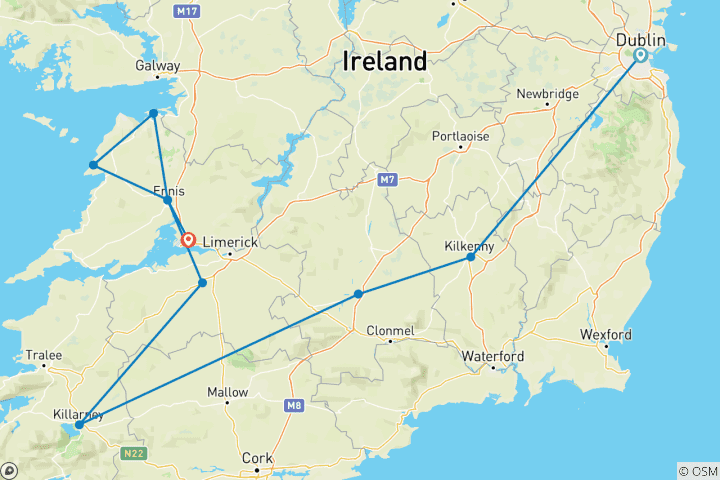 Map of Signature: Ireland's Dublin, Killarney & the Cliffs of Moher National Geographic Journeys