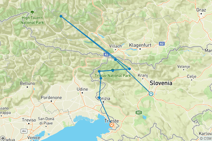 Map of Hiking the Alpe-Adria Trail, Alps to the Adriatic National Geographic