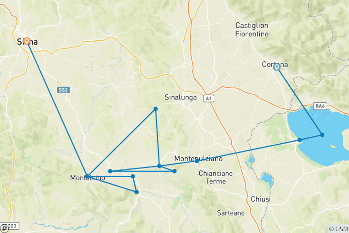 Karte von Postkarte Südtoskana – Radfahren von Cortona nach Siena (8 Tage)