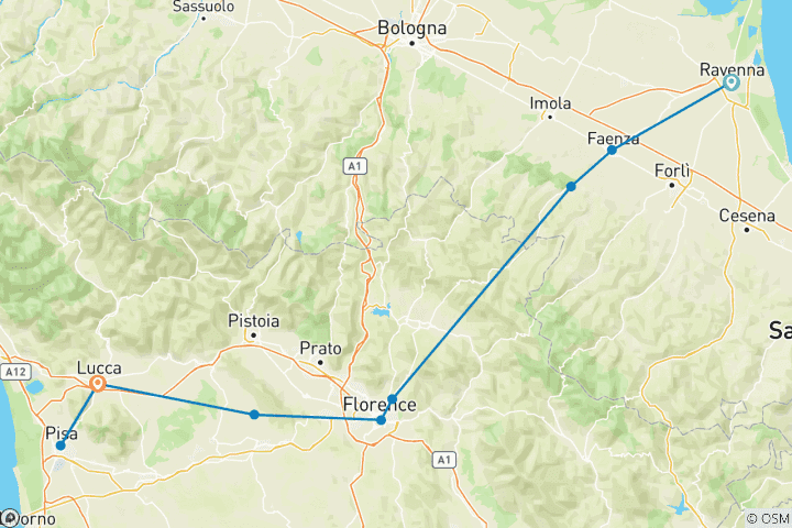 Karte von Italien von Küste zu Küste – Ravenna nach Pisa (9 Tage)