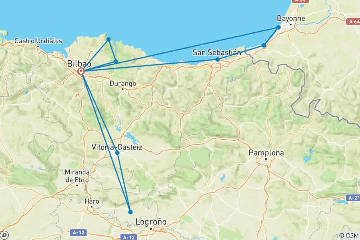 Carte du circuit Le meilleur du Pays Basque depuis Bilbao - 7 jours