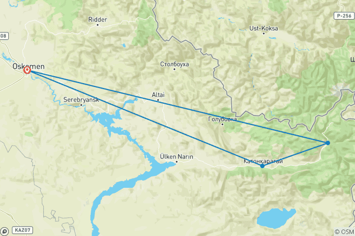 Kaart van Paardrijden in het nationale park Katon-Karagay in Kazachstan
