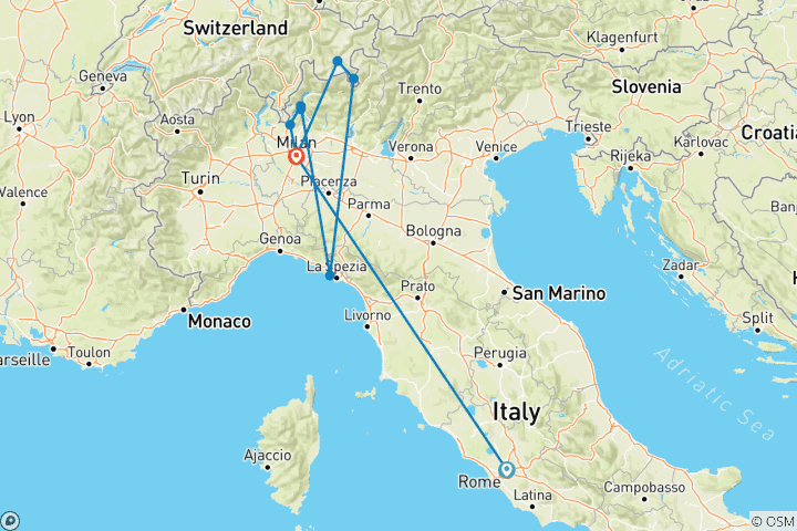 Mapa de Lo mejor de Italia: Roma, Milán, Lagos, Cinque Terre y Alpes Suizos - 9 Días