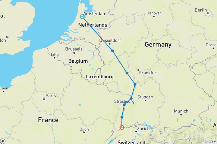 Carte du circuit Le goût du Rhin - Croisière sur le vin avec Amsterdam 2027 - 10 jours (8 destinations)