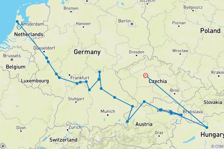 Carte du circuit Joyaux de l'Europe avec Prague
