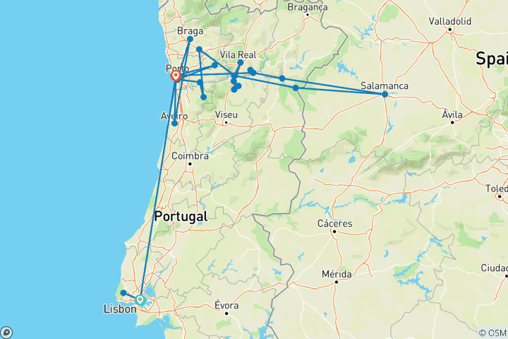 Map of Unforgettable Douro with Lisbon & Porto 2027|2028