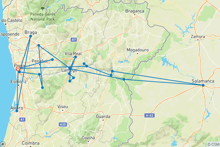 Karte von Unvergessliche Reise durch das Douro-Gebiet mit Porto