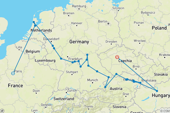 Map of Jewels of Europe with Paris & Prague 2027
