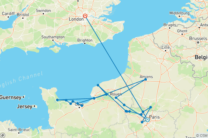 Kaart van Normandië & Juweeltjes van de Seine met Parijs & Londen 2027