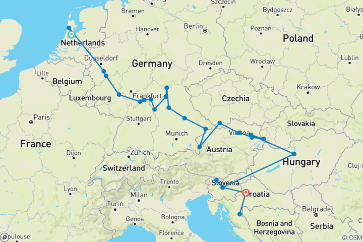 Kaart van Juwelen van Europa met Ljubljana & Zagreb 2027