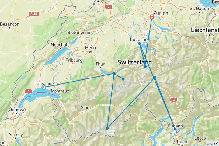 Carte du circuit L'emblème de la Suisse -13 jours