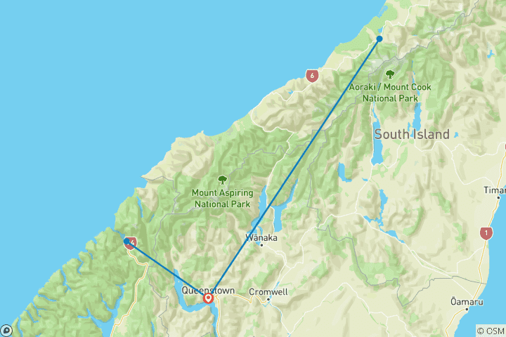 Kaart van 5-daagse ultieme Queenstown ervaring