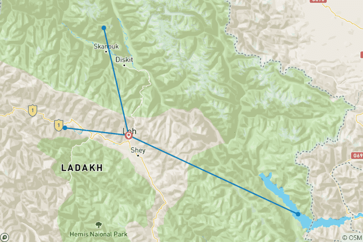 Carte du circuit Leh & Ladakh Trails By G Experiences (en anglais)