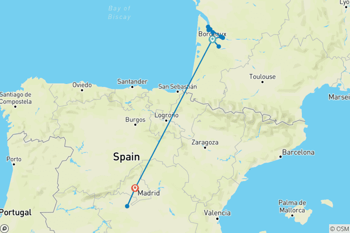 Karte von Bordeaux-Affäre mit Madrid