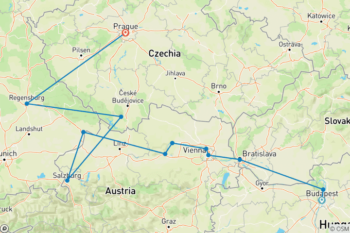 Carte du circuit Les saveurs du Danube - Une croisière sur le vin avec Prague 2027