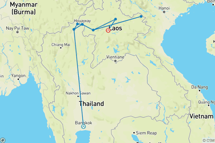 Carte du circuit Thaïlande & Laos (12 jours)