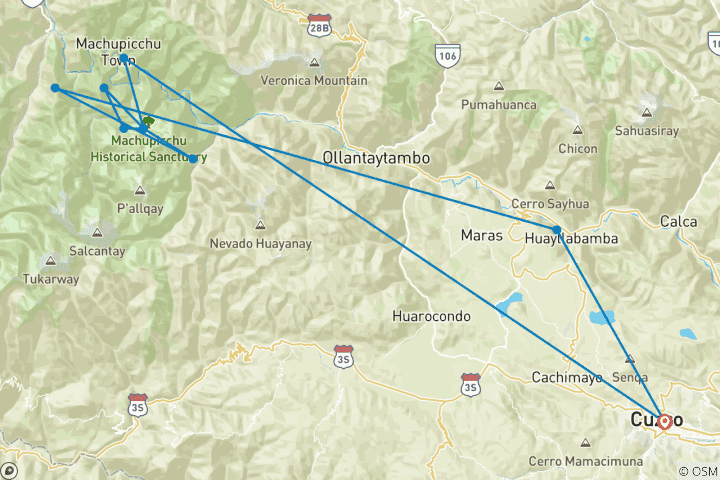 Mapa de Camino Inca a Machu Picchu - Itinerario de 5 días