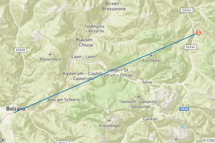 Mapa de Recorrido por los refugios de montaña más bellos de los Dolomitas