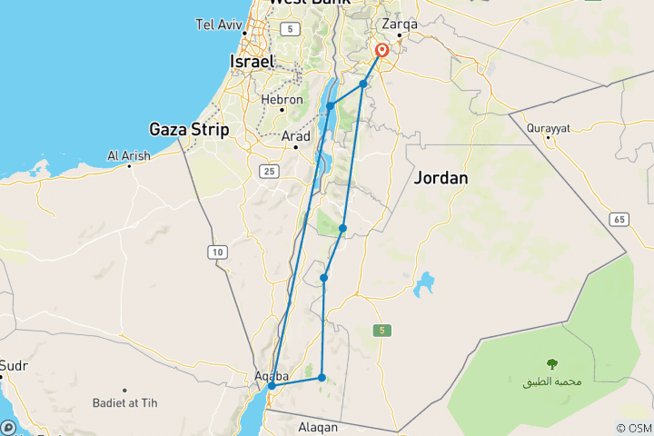 Map of Jordan Dana Trek to Petra and Wadi Rum