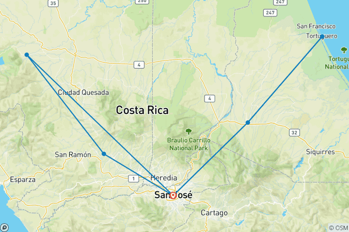 Carte du circuit Expérience tropicale au Costa Rica - 5 jours