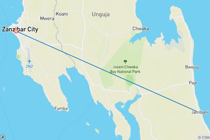 Karte von 3-tägige Sansibar-Flucht: All-Inclusive-Aufenthalt am Jambiani-Strand & freie Zeit