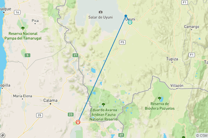 Karte von Uyuni & Atacama Express - 3 Tage