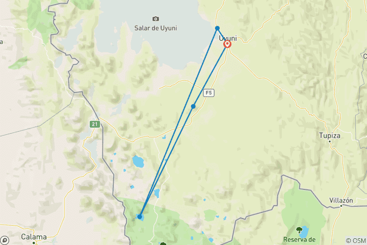 Karte von Uyuni Salt Flats Explorer - 3 Tage
