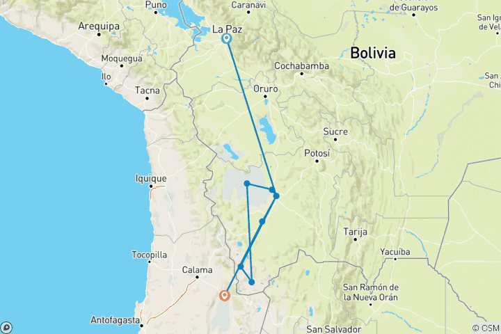 Karte von Bolivien Salzwüsten & Wüsten - 4 Tage