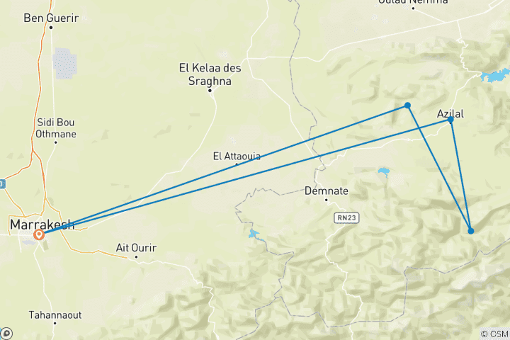 Kaart van Marrakech & Hoge Atlas Trek - 8 dagen
