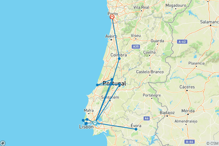 Kaart van Betoverend Portugal - 9 dagen