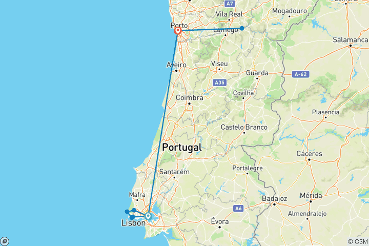 Kaart van Lissabon naar Porto Ontdekken - 7 dagen