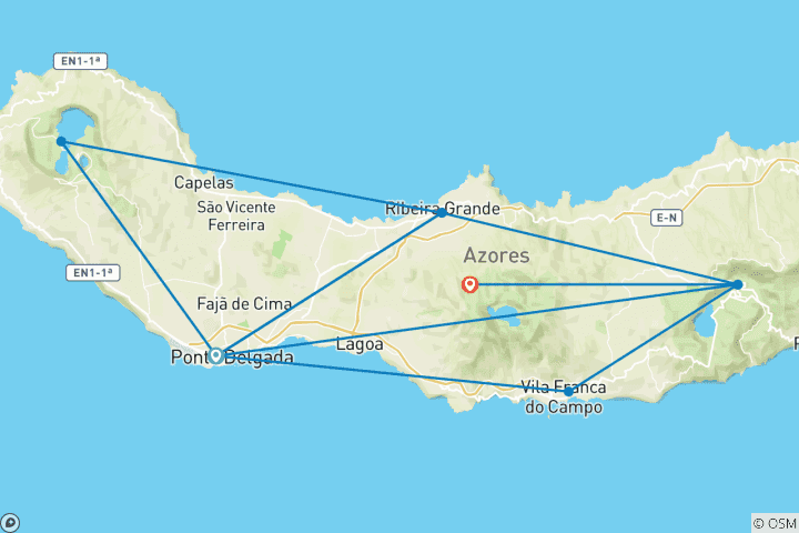 Kaart van Ontdekkingstocht Sao Miguel - 7 dagen