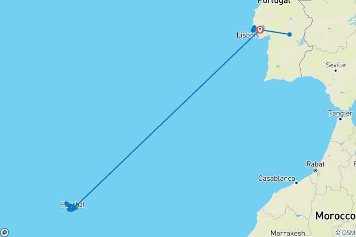 Kaart van Lissabon naar Madeira - 9 dagen